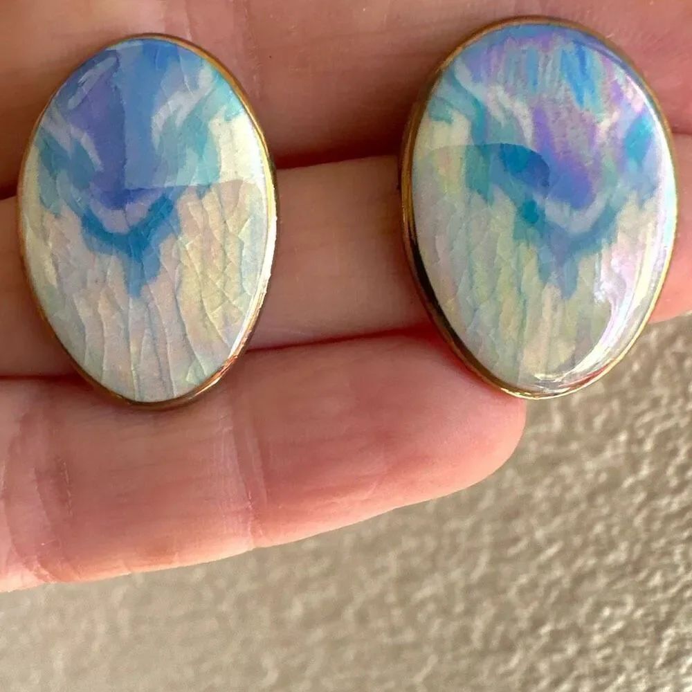 Blue and gold tone post earrings